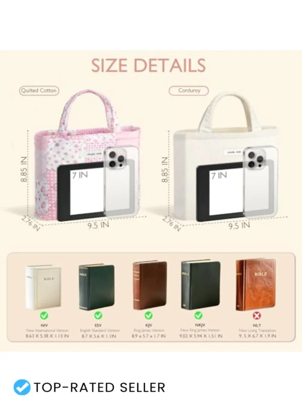 Corduroy Small Tote Bible Bag Mini Daily Handbag Aesthetic for Book Water
